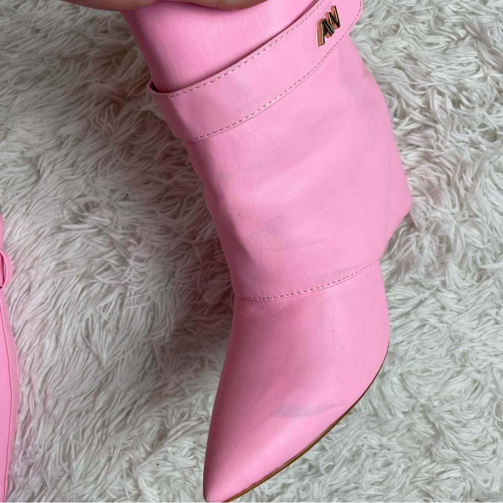 Azalea Wang Pink Foldover Ankle Boots Marley Faux Leather Dolls Kill - Picture 9 of 15